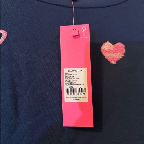 NWT Lilly Pulitzer Rami Long Sleeve Shirt– Navy Wild Heart Chenille Large💗 - Picture 5 of 13